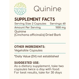 Quinine 120 Capsules, 1000 mg, Wildcrafted Quinine (Cinchona officinalis) Dried Bark (120 Capsules)