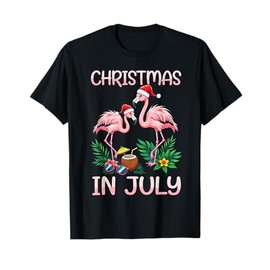 Christmas in July 2025 Cute Flamingo with Santa Hat Hawaii T-Shirt