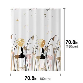 Adorila Waterproof Fabric Shower Curtain, 71"x71" Washable Dandelion Shower Curtain, Bath Curtain with Metal Grommet and Hooks