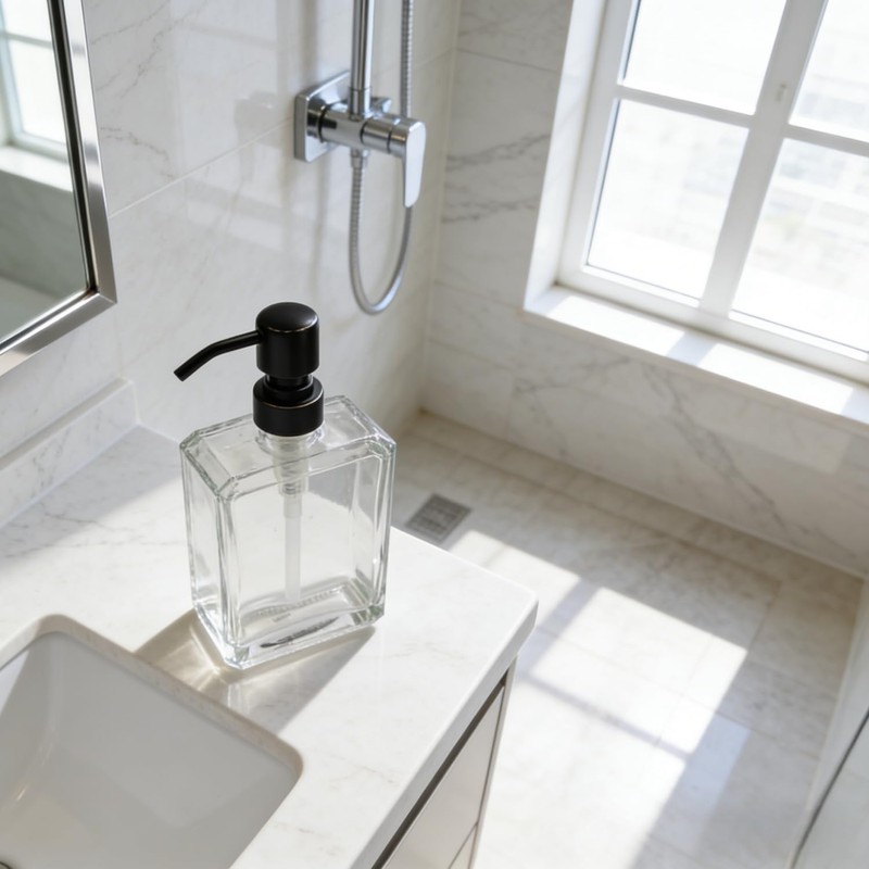 JINCROP 13.5Oz Glass Soap Dispenser, Clear Hand Soap Dispenser for
