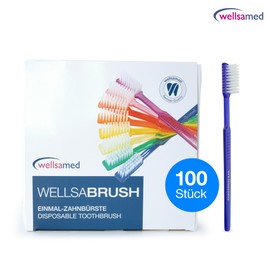 Wellsamed Wellsabrush Pack of 100 Disposable Toothbrushes Impregnated with Toothpaste Blue Ideal for Travel and Travel