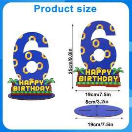 6th Birthday Centerpiece, Wooden Table Topper Blue with Gold Ring Print Number Stand with Base, Photo Prop Decorations for Kids Party