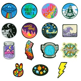 15Pcs Iron on Patches, GLADFRESIT Colorful Embroidered Applique Universe Earth Space Badges for DIY Jeans, Jacket, Clothes, Bag