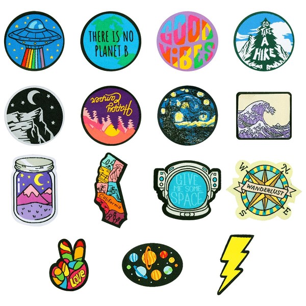 15Pcs Iron on Patches, GLADFRESIT Colorful Embroidered Applique Universe Earth