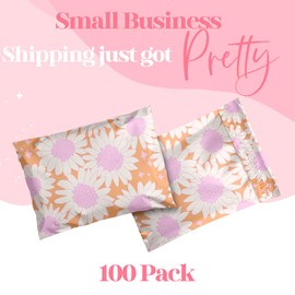 Pretty Package Store 10x13 Designer Poly Mailer 100 Pack Heavy Duty Waterproof Self Seal Shipping Bags for Small Business Large Mailing Envelopes Bulk Tear Resistant Cute Packaging Pink Blooms Flowers