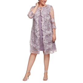 Alex Evenings Women's Plus Size Midi Scoop Neck Shift Dress with Jacket, Smokey Orchid, 20W