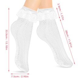 WLLHYF Frilly Socks, Soft White Lace Ankle Socks Love Heart Design Fashion Ladies Princess Ruffle Socks Valentine's Day Gifts for Women And Girls (White)