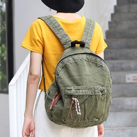 MiCoolker Backpack for Women Men Soft Denim Canvas Bag Casual Travel Backpacks Jeans Daypack Pure Colour Green
