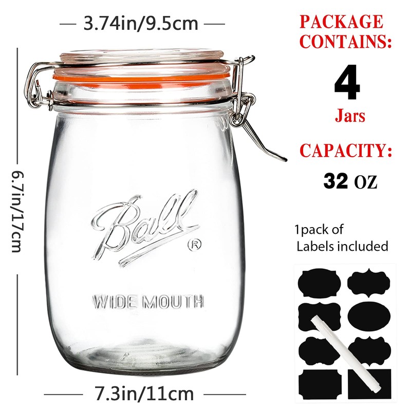 Anwoi Wide Mouth Glass Jars with Airtight Lid 32OZ 4
