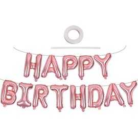 Lumjoy Rose Gold Happy Birthday Balloons Banner 16 Inch Mylar Foil Letters Sign,Reusable Balloons for Women, Men, Boys & Girls Birthday Decorations Party Supplies