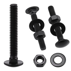 8 Sets 3/8-16 x 3 Carriage Bolts and Nuts & Flat Washers, 304 Stainless Steel 18-8, Black Coated, Heavy Duty Bolts for Home & Machinery Assembly & Repair, Automobile, by RoyceMart