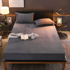 Sedefen Warm Fitted Sheet 140 x 200 cm Dark Grey Anthracite Winter Flannel Bed Sheet Plush Fluffy Cashmere Touch Box Spring Bed Fitted Sheet for 25 to 30 cm Mattress