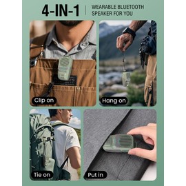 Wearable Bluetooth Speaker with RGB/Flashlight, Clip-On Wireless Water-Resistant Portable Speaker (Non-Magnetic), Built-in Mic for Hands-Free Music/Calls, Mini Outdoor Bluetooth Speaker (Green)