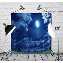 Loccor 6x6ft Fabric Night Sky Backdrop Full Moon Clouds Lawn Trees Fantasy Photography Background Good Dream Baby Kid Children Infant Girl Newborn Boy Artistic Portrait Photo Studio Props Tapestry