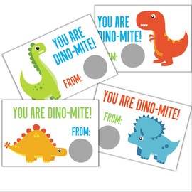 Dinosaur Valentine's Day Scratch Off Card for Kids, DIY Scratch Off Card, Pack of 24 Cards with Envelopes