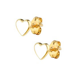 Colorful Enamel Heart Stud Earrings for Women & Girls – Gold Plated & Sterling Silver Posts, Hypoallergenic Cartilage Jewellery, Dainty Gift for Daughters (White)