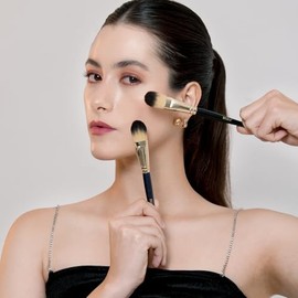 BEILI Juego de brochas de base para líquido, crema y polvo, cepillo de maquillaje de cara plana para máscara y corrector, herramientas de mezcla de pu