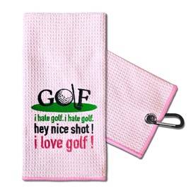 TOUNER Golf Embroidered Golf Towels for Golf Bags with Clip, Funny Pink Golf Towel Gifts for Golf Fan Wife Daughter Women Aunt, Golf Accessories for Women Her, Retirement Thank You Birthday Gifts