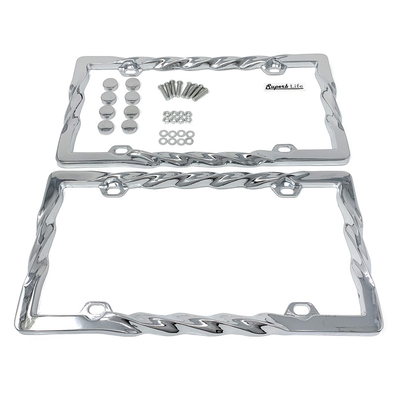 3D Curly Wave Pattern License Plate Frame Chrome Twist with