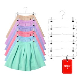 Skirt Hangers Pack of 4, Space Saving Pant Hangers with Clips, 6-Tier Dorm Needs Closet Organizer Multihanger, Hanger Organizer for Clothes, Closet Space Savers for Hanging Clothes