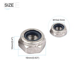 METALLIXITY Hexagonal Lock Nut Fasteners (M10 x 1.25 mm) 4 Pieces 304 Stainless Steel Nylon Inserted Self-Locking Nut - for Car Garage Ship Mechanical Equipment Silver Tone