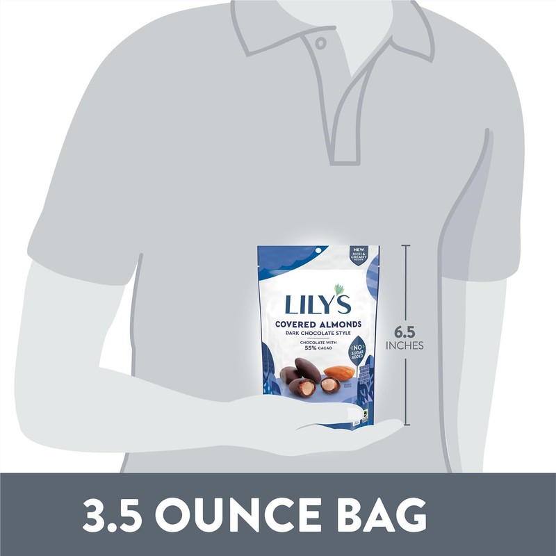 LILY'S Dark Chocolate Style No Sugar Added Covered Almonds Bag,