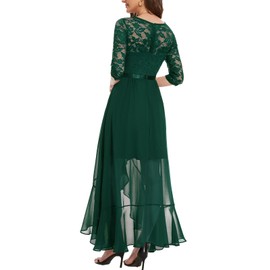 Bbonlinedress Evening Dresses Elegant for Wedding Lace Dress Chiffon Hi-Lo Dress Bridesmaid Dress Mullet Party Dress Prom Dress Long Prom Dress Beach Dress, Long-sleeved dark green