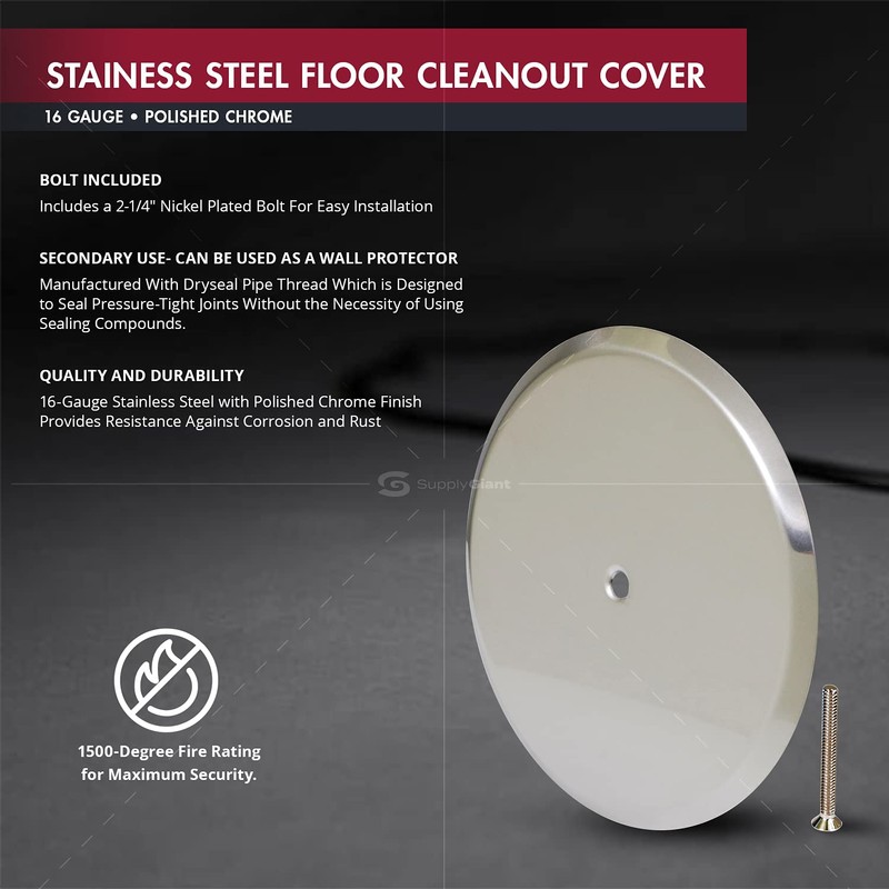SUPPLY GIANT DD007S-F2 Floor Cleanout Cover Plate, 7-Inch, Stainless Steel,
