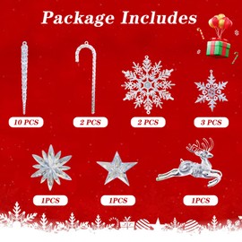 Christmas Tree Decorations 22PCS Crystal Christmas Ornaments for Tree, Hanging Acrylic Christmas Snowflake Icicle Clear Christmas Tree Ornaments for Winter New Year Party Supplies Home Decor