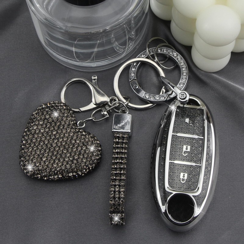 YIKECASE Key Fob Cover with Diamond Keychain, Car Key Holder