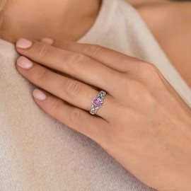 STARCHENIE Celtic Knot Ring for Women 925 Sterling Silver Created Pink Tourmaline Rings Size 6