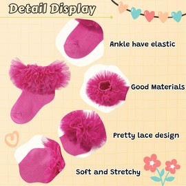 Zando Ruffle Socks Girls Frilly Socks for Toddler Little Baby Girls Double Lace Dress Tutu Grip Ankle Socks Girls Ruffle Socks 4-6 Years Toddler Ruffle Socks Girls 4T-5T Pink/Rose Red/Red 4-6 Years