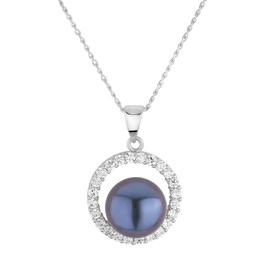 Exquisite Freshwater Cultured Pearl Pendant & Cz On Sterling Silver, Black Pearl