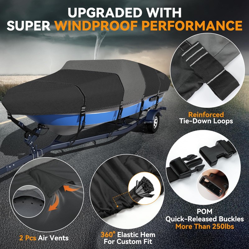 1600D + 1200D Boat Cover with 2" Wide Loops for