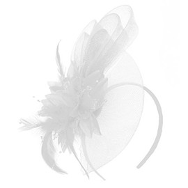 Caprilite White Fascinator Headband Flower Wedding Ascot Races Net Hat Feathers