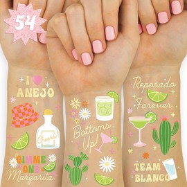 xo, Fetti Margarita Temporary Tattoos - 54 Gold Foil Pcs | Tequila Bachelorette Party, Cinco De Mayo Fiesta Favors, Birthday Accessory, Cactus Bach Activity