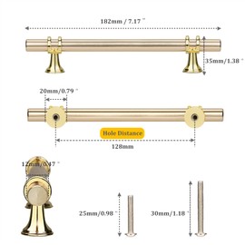 GUWINA Pack of 6 T Furniture Handles 128 mm Kitchen Gold Door Handles for Kitchen Cabinet Handles Drawer Handles T Bar Handle Kitchen Handles Cabinet Handles Zinc Alloy Includes Screws