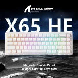 ATTACK SHARK X65 HE Wired Rapid Trigger Magnetic Switch 65% Mechanical Gaming Keyboard, Hall Effect Top Mount RGB Hot Swap,Adjustable Actuation,8KHZ Polling Rate,PBT Keycaps for Win/Mac(White Contour)