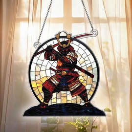 Samurai Ornaments Decor for Window Hanging - Samurai Gifts for Women Men - Home Kitchen Room Christmas Decorations - 2D Flat Acrylic Ornament