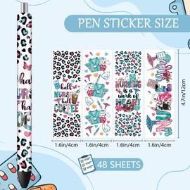 Wxiben UV DTF Pen Wrap - 48 Sheets Nurse UV DTF Decals, Bow Leopard Print UVDTF Transfers for Pens, Waterproof Rub on Stickers, DIY Book Lover Crafts
