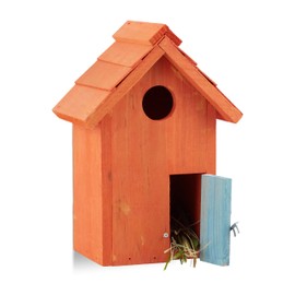Relaxdays Nesting Box, Bird House, Wooden Door, Small Hole, Songbirds, HBT: 24.3 x 17 x 12 cm, assorted colours
