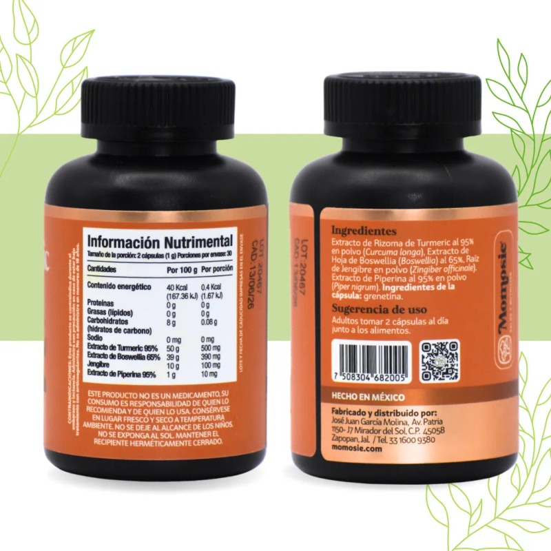 Turmeric Complex Curcuma Piperina Jenjibre Boswelia Sin Sabor
