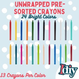 IDIY Unwrapped Bulk Wax Crayons (Pre-sorted 313 ct, 24 colors, 13 Each) - No Paper, ASTM Safety Tested For Kids, Teachers, Art Classroom, Back To School Supplies, Summer Camp Arts & Crafts Projects