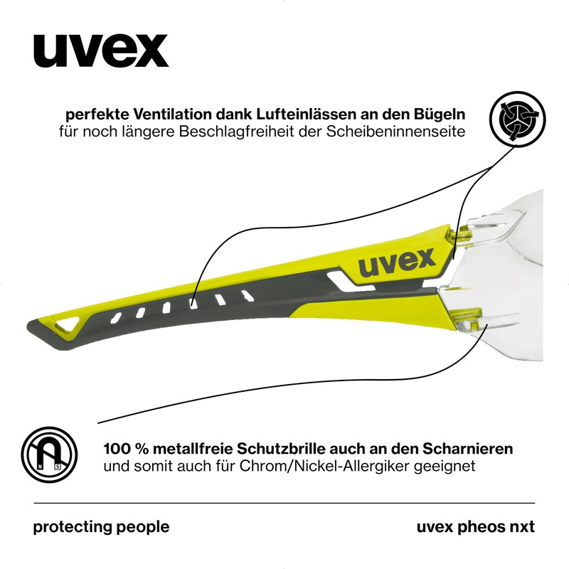 Uvex pheos nxt - premium safety glasses - anti-fog interior,