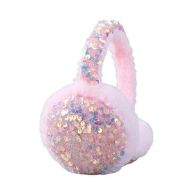 NICEYEA Winter Warm Faux Fur Sequin Earmuffs for Women Girls Fluffy Ear Covers Windproof Ear Warmers Thermal Plush Ear Muffs Xmas Gift (Pink)
