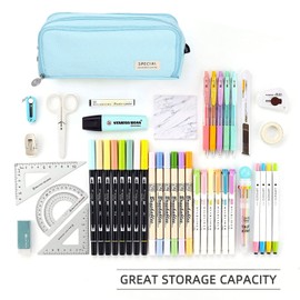 Blue Pencil Case, Cute Pen Pencil Case with Double Zippers Closure Stationery Supplies Pen Pencil Pouch with Compartments for Middle High School Student Kids Boy Girl Teen Adult (Blue)