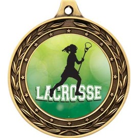 Lacrosse Gold Duo Medal, 3" Girls Lacrosse Prizes, Kids Lacrosse Trophy Medal Awards 1 Pack Prime
