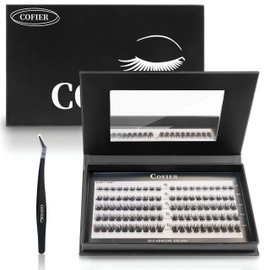 CoFier Pre Glued Wispy Lash Clusters Kit – 100 Pcs Individual Eyelash Clusters (8–14mm C Curl) – DIY Lash Extension Kit with Tweezers, Natural Fluffy False Lashes for Home Use, Beginner Friendly
