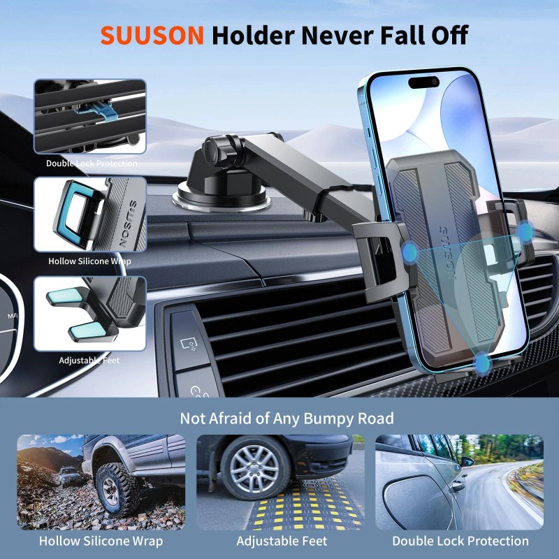 SUUSON 3 In 1 Car Phone Holder Mount Suction Cup