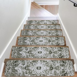 OJIA Extra Non-Slip Carpet Stair Treads for Wooden Steps Set of 15, 30"X8" Rubber Indoor Stair Runner Slip Resistant Stair Rugs Safety Mats for Dogs, Kids & Elders, Stairway Grip Step Treads